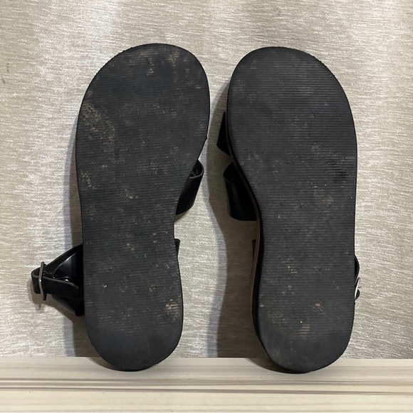 BONGO Leather Chunky Wood Platform Sandals Black - Size 10M - Picture 9 of 10